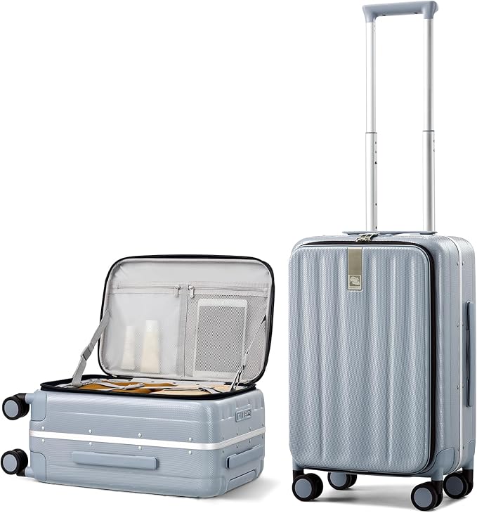 Hanke 20 Inch Carry On Suitcase PC Hardshell Luggage Top Open Aluminum Frame Rolling Suitcases with Wheels Travel Luggage for Woman Men Gifts.(Grey) by Hanke