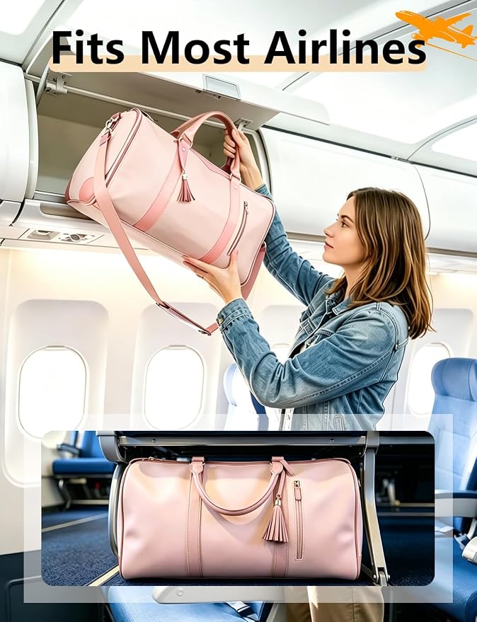 2 in 1 Convertible Garment Duffle Bags for Travel 45L Waterproof Carry on Duffle Bag for Men & Women with Shoe Lmproved Zipper and Reinforced Straps Suitable for Business & Weekend Trips Pink - Image 8