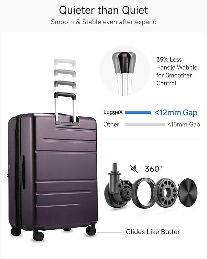 LUGGEX Checked Suitcase with Spinner Wheels, FLO5 Top Opening Expandable Polycarbonate Hard Shell Suitcase with TSA Approved Lock (FX-Core, Purple, 28 Inch) - Image 6