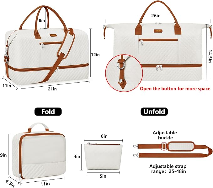 ITIEZY Weekender Overnight Bag for Women - Large Travel Duffel Bag with Shoe Compartment, Gym Duffel Bag Hospital Bag Carry On Tote Bags for Airplanes with Crossbody Bag Toiletry Bag 3Pcs Set - Image 6