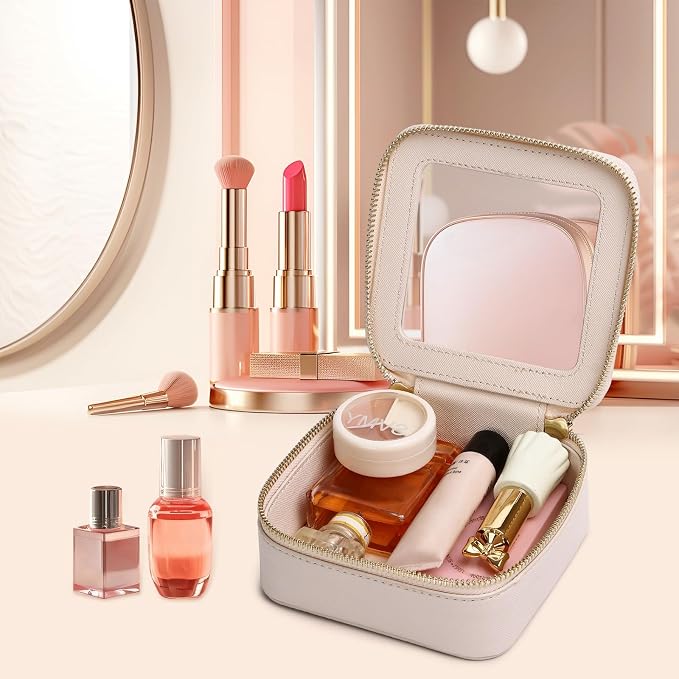 Pinkmik Mini Clear Makeup Bag, Beige, MINI-1 | Small Size, Zipper Closure, Cosmetic & Toiletry Case, Purse Organizer, Car Essentials - Image 4