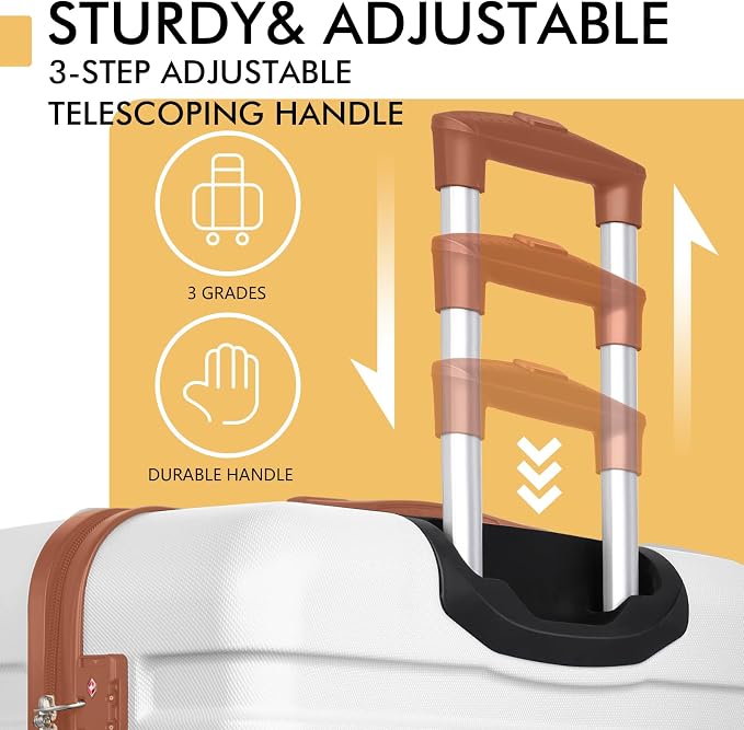 AnyZip Luggage PC ABS Hardside Lightweight Suitcase with 4 Universal Wheels TSA Lock Checked-Large 28 Inch White Brown - Image 7