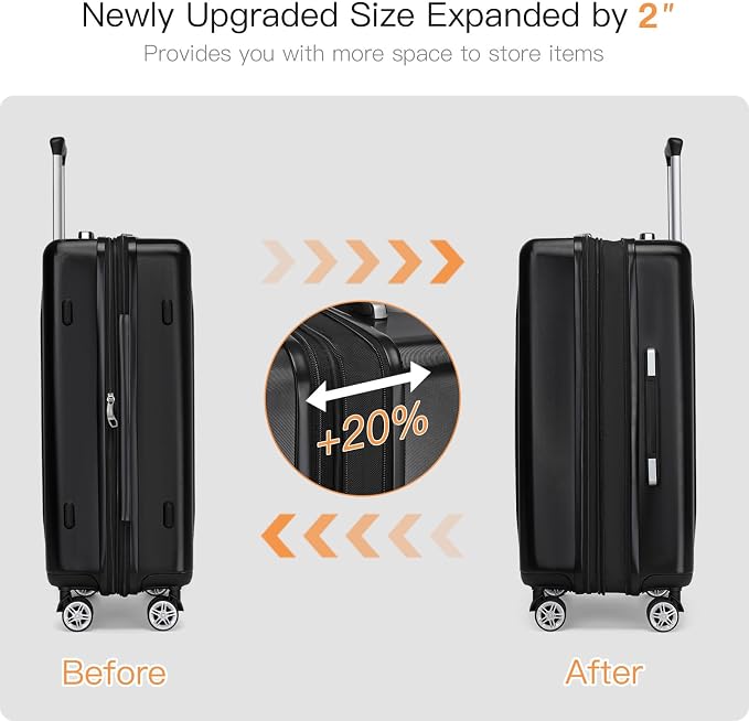 Kono 24 Inch Expandable Luggage with Spinner Wheels Checked Suitcase Black | PC+ABS Hard Shell Suitcase with TSA Lock Scratch and Drop Resistant, 24 Inch Lightweight Medium Luggage for Travel - Image 5