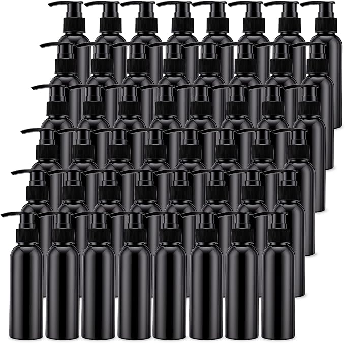Nuenen 48 Pcs Refillable Empty Lotion Bottles 4oz/120ml Plastic Pump Bottles Conditioner Shampoo Dispenser Leak Proof Pump Container for Body Wash, Creams, Liquid Soap (Black) by Nuenen