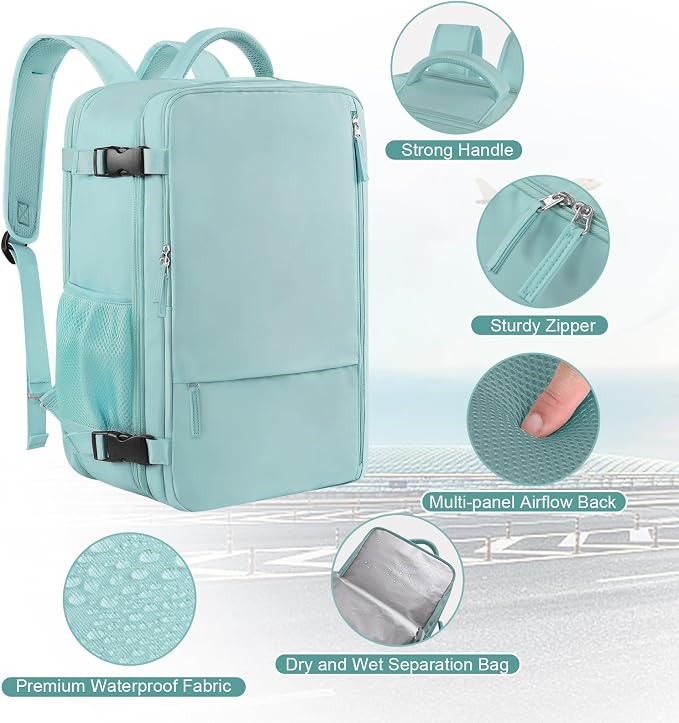 Sinaliy Large Travel Backpack for Women, 40L Carry On Backpack, 17 Inch Laptop Waterproof Backpack, College Bookbag, Backpack for Women, as Person Item Flight Approved | Waterproof Large Expandable College Bookbag, as Person Item Flight Approved with A... - Image 4