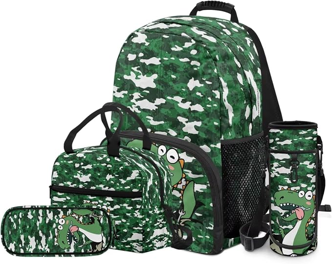 Dinosaur Backpack for Kids 5-7 Years Kindergarten Elementary Scgiik Bookbag Satchel Backpack with Insulated Lunch Bag and Pencil Case Water Bottle Holder - Image 2