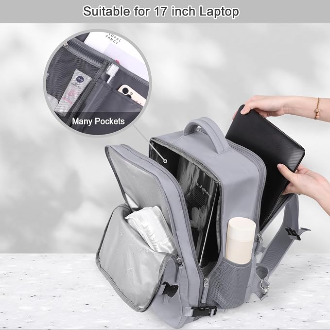 Sinaliy Travel Backpack for Men and Women, 17 Inch Laptop Backpack | Waterproof Large Expandable College Bookbag, as Person Item Flight Approved with Anti Theft Pocket and Wet Pocket, Grey - Image 5