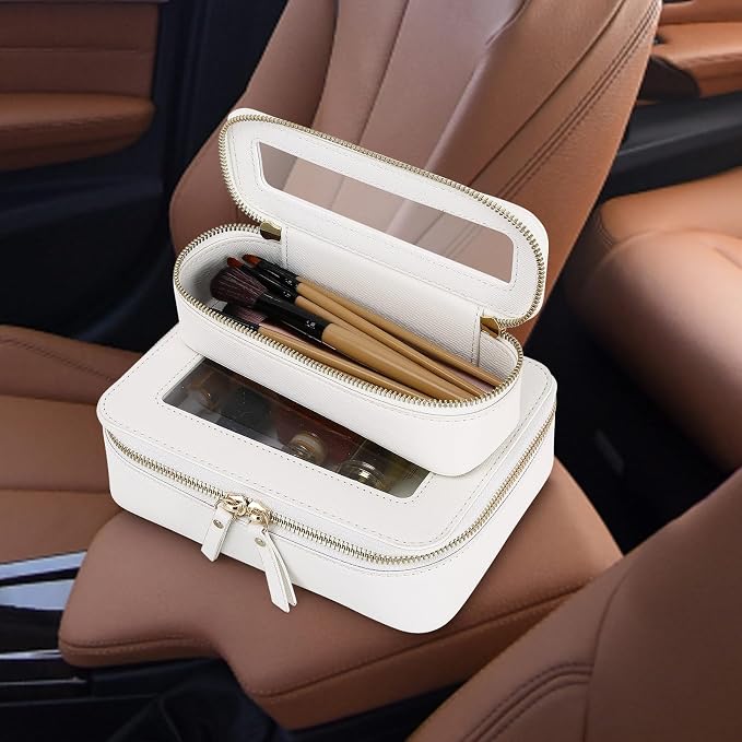Travel Makeup Set, White, L+M+SLIM | Waterproof, Transparent Cosmetic Bag, Toiletry Bag, Makeup Brush Case with Zipper, Car Essentials for Women - Image 5