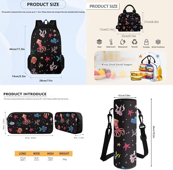 Kids School Backpack for Boys, Cartoon Sea Animal Car School Bags with Side Pockets and Reusable Lunch Box Bag Pencil Case Water Bottle Sleeve Set Teens Bookbag - Image 7