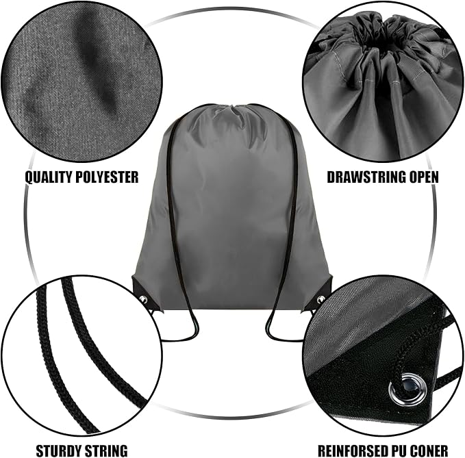 Grneric Drawstring Backpack Bulk 100Pcs Cinch Bag, Polyester Drawstring Bags for Gym Beach Sports Short Trip Party (Grey) - Image 2