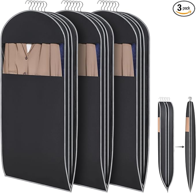 KEEGH Space Saving Hanging Garment Bag with Self Compression Zipper 50 Inch, Compression Garment Bags for Hanging Clothes with Clear Window, Suit Bags for Closet Storage (3 Pack) by KEEGH