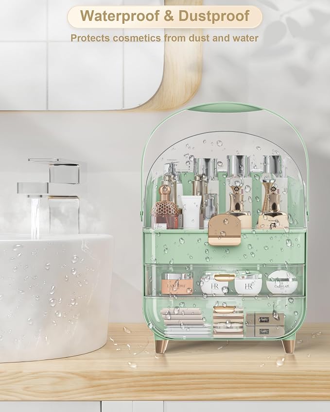 Makeup Organizer Countertop, Skincare Holder Bathroom Counter Organizer, Storage Box Cosmetic Display Cases, Teen Girl Gifts Make up Organizers (Green/Lipstick) - Image 7