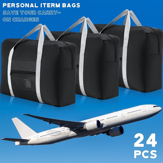 Sweetude 24 Pcs Travel Duffel Bags Bulk Foldable Luggage Bag Women Men Waterproof Carry Tote with Trolley Sleeve for Gym, Overnight, Airlines(Black) - Image 4