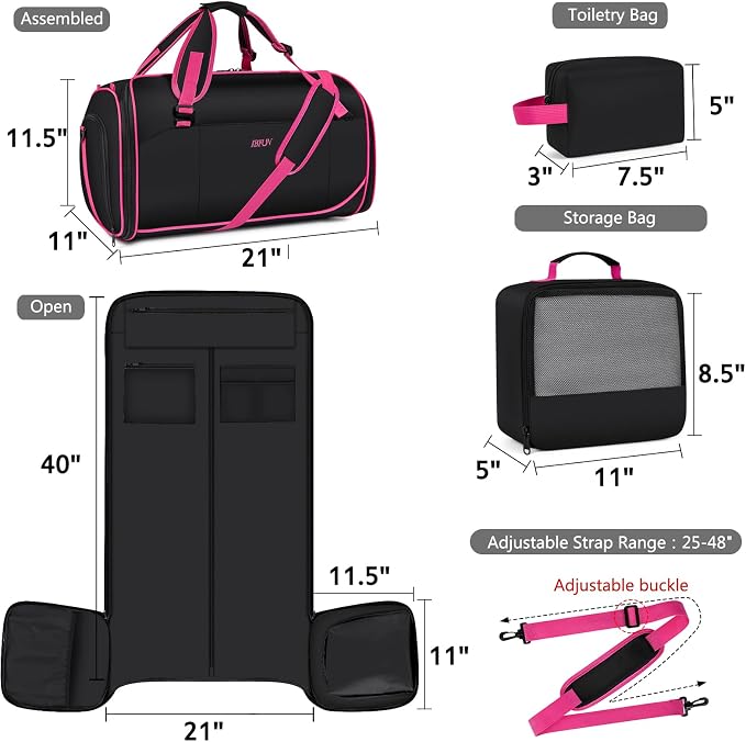 Convertible Garment Duffel Bags for Travel, 4-in-1 Carry on Duffle Bag for Women with Backpack Straps & Waterproof Shoe Pocket, Hanging Suit Dress Weekender Bag for Business, Wedding, 3pcs - Image 8
