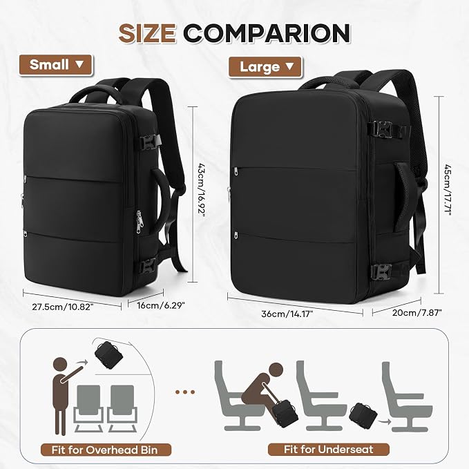Travel Backpack For Women Men Carry on Backpack Luggage Flight Approved Personal item Travel Bag Essentials Mochila de viaje Laptop College Backpack Large Black - Image 2