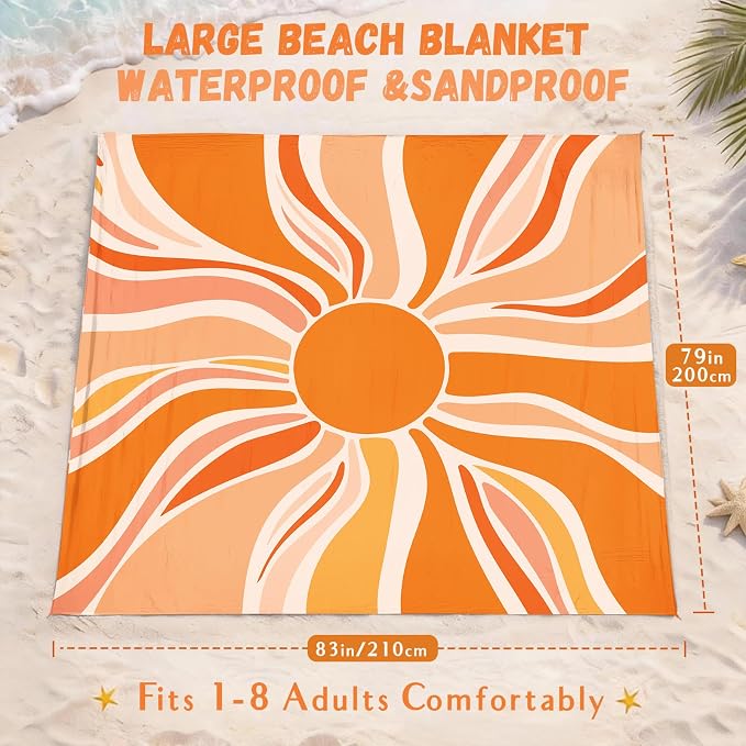 AlphaBeing Beach Blanket Waterproof Sandproof, Extra Large Beach Mat for 1–8 Adults, Oversized Picnic Blanket with 4 Stakes & Storage Bag, Essential Beach Gear for Travel - Image 2