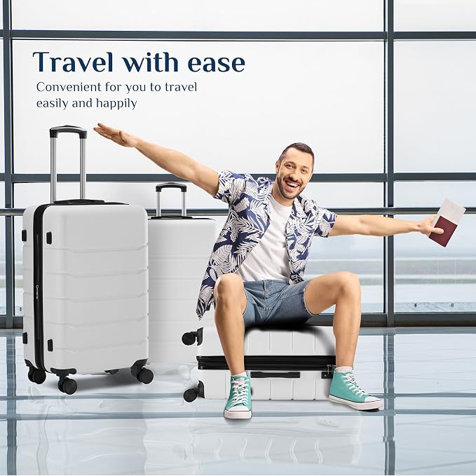 OLIXIS 3-Piece Luggage Set, Carry On Suitcases with Spinner Wheels, Expandable Travel Luggage with TSA Approved Lock & ABS Hard Shell, White, 20/24/28 Inch - Image 2