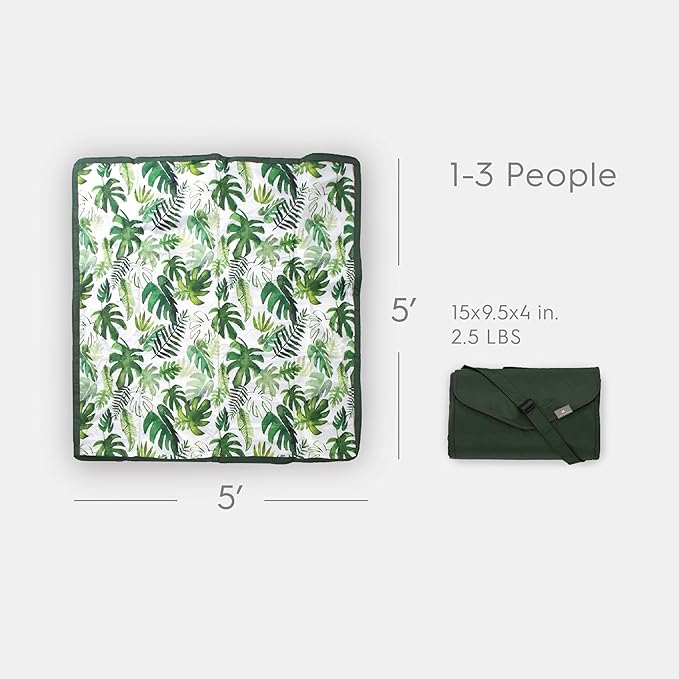 Little Unicorn 5'x5' Outdoor Family Picnic & Beach Blanket | Durable & Water-Resistant Fabric | Compact Fold & Easily Wipes Clean | Zipper Pocket (Tropical Leaf) - Image 2