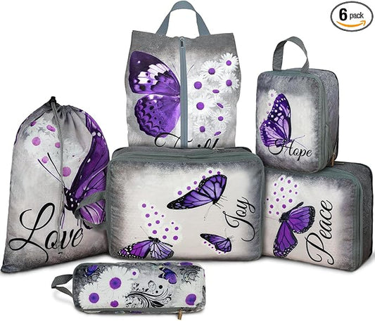 6 Pcs Compression Packing Cubes Waterproof Suitcase Travel Bag Luggage Backpack Organizer Travel Cubes for Packing-Purple Butterfly by Unknown