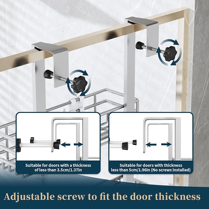 Consumest Over The Door Shower Caddy - 5 Tier Adjustable Shower Organizer Hanging with 2 Toothbrush Holders & 4 Hooks, Rustproof Organizer Shelf, Storage Rack for Bathroom, Silver - Image 6