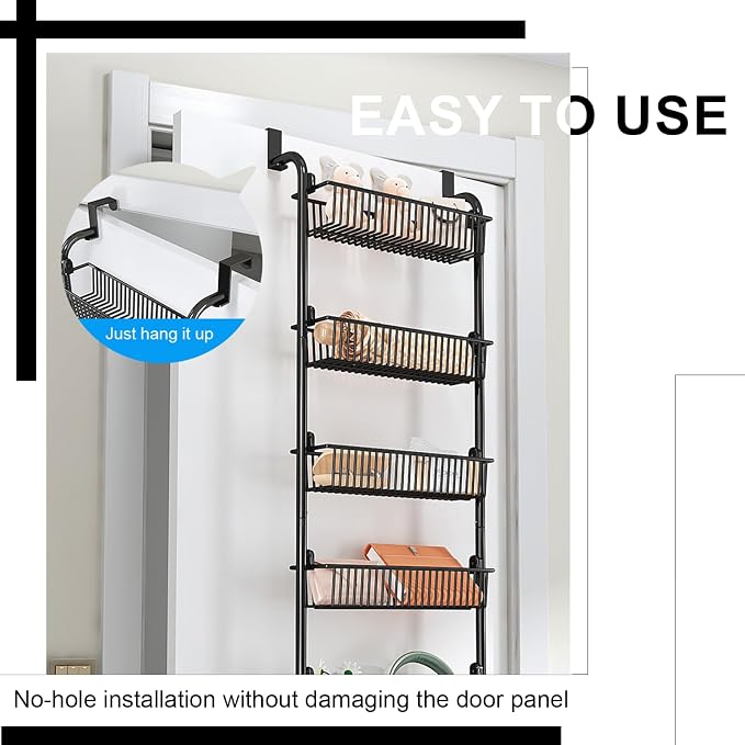 Over the Door Organizer, Metal Behind Door Hanging Storage, Toys Umbrellas Bags Organizer Rack, Large Capacity Organizer for Bedroom Bathroom Kitchen Pantry Closet Cabinet (White,Six-Tier) - Image 6