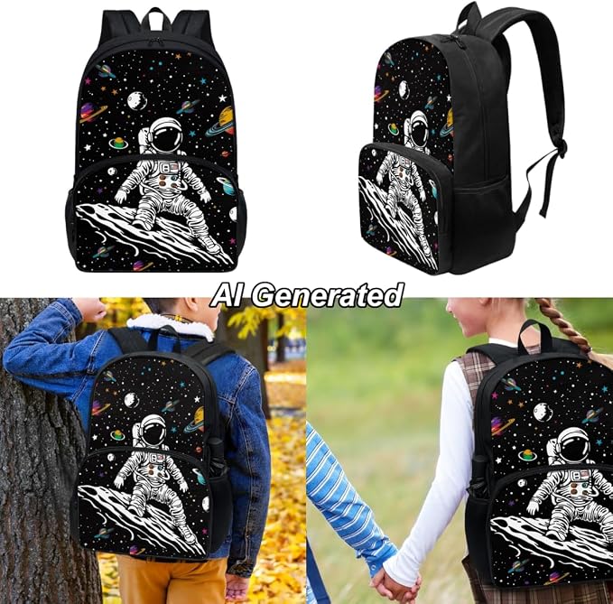 Astronaut Bookbag for Boys Preschool Elementary Kindergarten Backpack for Kids Lightweight 3Pcs School Bag Set with Lunch Bag and Pencil Box - Image 2