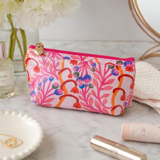 Jacaranda Living Extra Small Cosmetic Bag – Splash-Proof Travel Makeup Pouch with PVC Lining, Compact Bridal & Bridesmaid Toiletry Bag, Easy-Clean Cosmetic Case – Strawberry Vine - Image 6