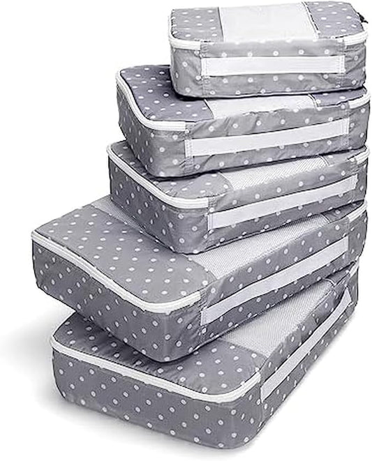 Travel Wise Packing Cubes for Travel - 5 Piece Set with Pattern Design, Lightweight Ripstop Nylon Luggage Organizers with Mesh Panel, Small Medium Large Sizes by TravelWise
