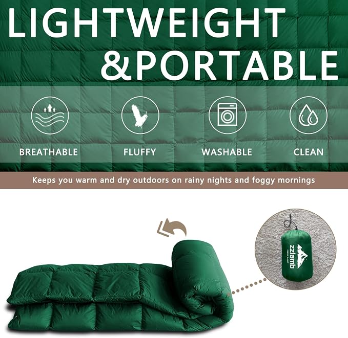 zzlamb Puffy Down Camping Blanket Water-Repellent, Down Throw Travel Blanket Portable for Outdoor, Light Warm Quilt for Couch Plane Car Theater Stadium Picnic RV Backpacking Hammock - Image 5