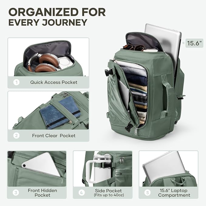 coofay Travel Backpack for Women Men, Carry on Backpack for Airplanes | Personal Item Travel Backpack Carry on Flight Approved,Mochila de Viaje Casual Daypack Backpacks Tsa Approved Hiking Backpack - Image 4