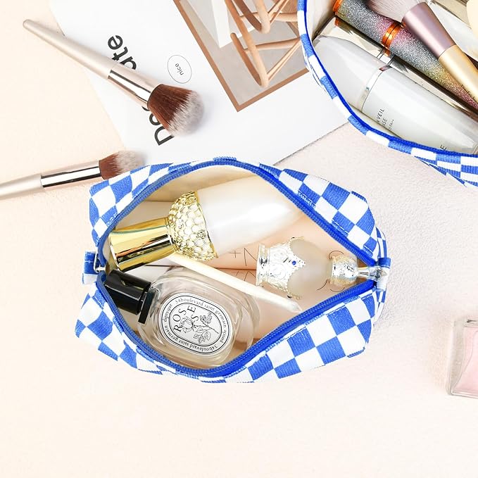 SOIDRAM 2 Pack Checkered Makeup Bag for Women, Cute Makeup Pouch Small Makeup Bag Travel Cosmetic Organizer for Toiletries, Brushes & Skincare - Image 2