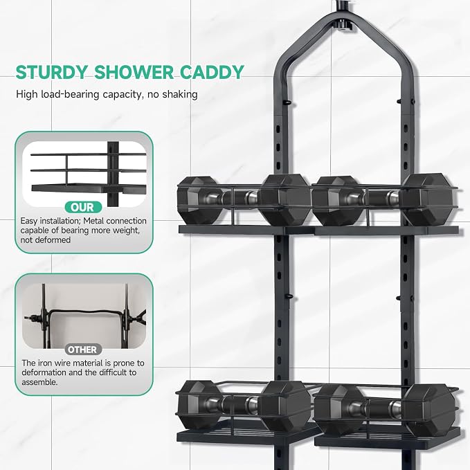 Shower Caddy Hanging for Handheld Showerheads Adjustable Hagging Shower Caddy, Stainless Steel Hose Hanging Shower Organizer 4 Levels Height Shower Rack（black - Image 5