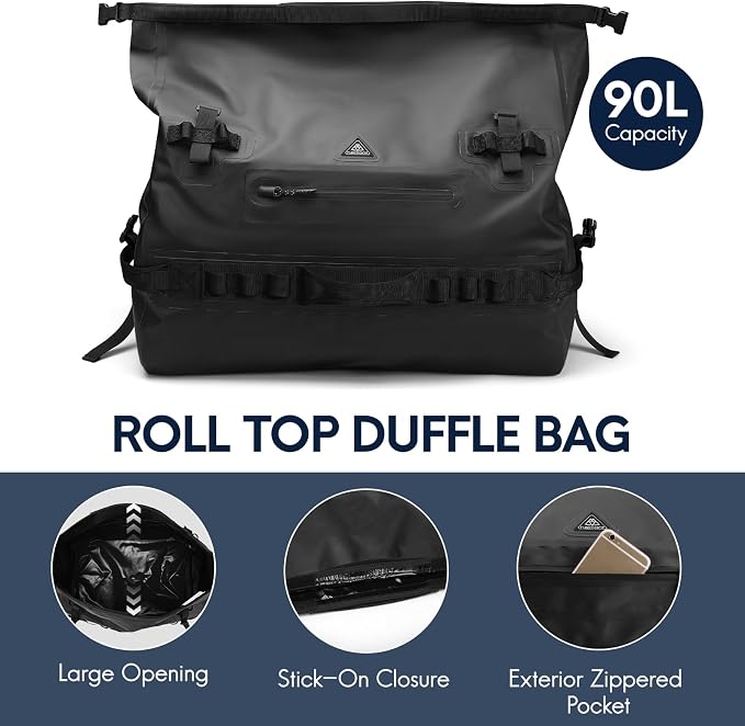 Haimont IPX7 Waterproof Roll-Top Dry Duffel Backpack | 60L/90L Sizes, 500D Tarpaulin, Welded Seams, Mesh Pockets, Boating & Kayaking - Image 5