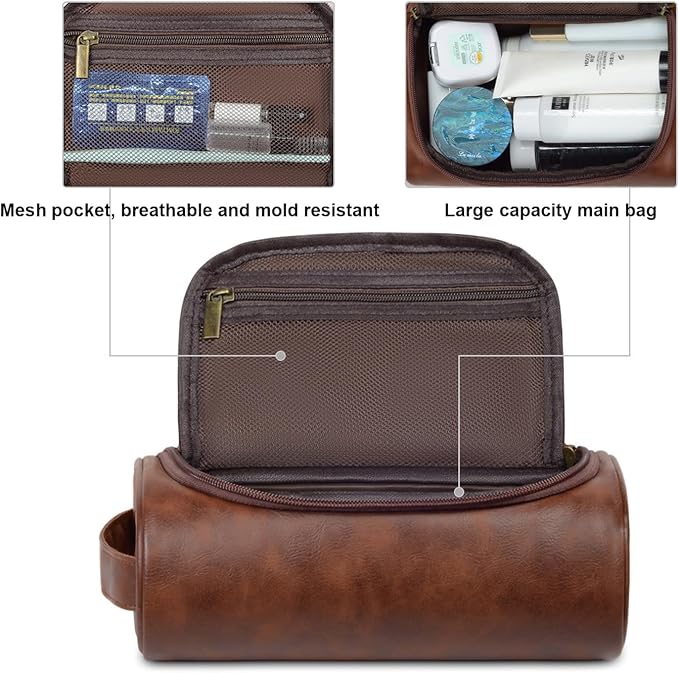 Personalized Leather Toiletry Bag, Brown, Three Layer Structure, Waterproof, Customizable Name Engraving, Travel Organizer for Men, Multi-Occasion Gift (TSN0925) - Image 7