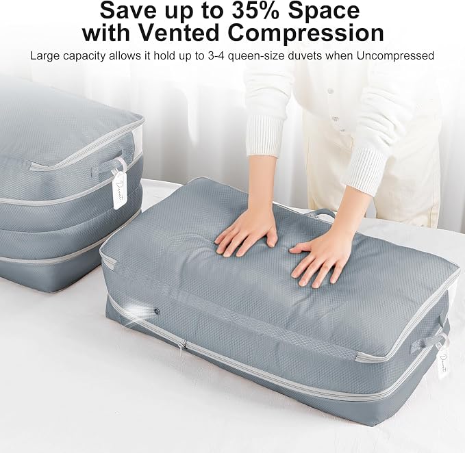 Comforter Storage Bag - Large Capacity Bedding Storage Bags Ultra Space Saving Self Compression Organizer, Washable Compression Bags for Storage Comforter Blanket Duvet Pillow, 4-Pack, Grey - Image 3