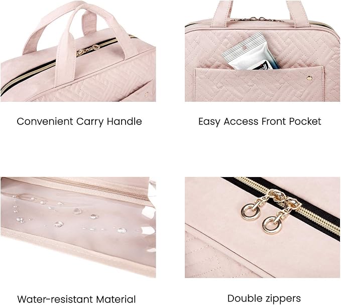 BAGSMART Large Toiletry Bag Travel Bag with Travel Jewelry Organizer Roll Pink - Image 6