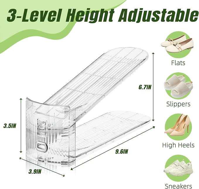 16 Pack Shoe Slots Organizer for Closet, Adjustable Shoe Stackers for a Pair of Shoes Shoe Rack Storage Shoe Space Saver 50% Shoe Shelf Display Holder for Closet - Image 2