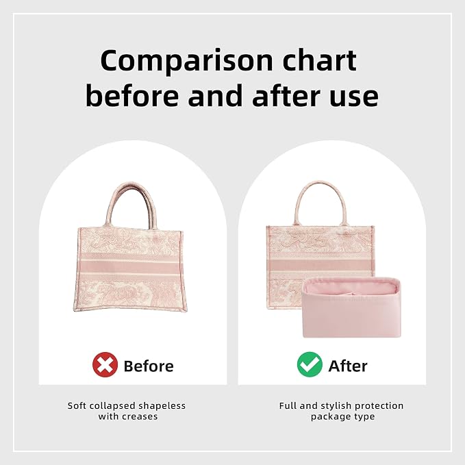 DGAZ Silk Purse Organizer Insert For Dior Book Tote mini/S/M/L，Silky Smooth Bag Organizer，Luxury Handbag & Tote Shaper（Pink，BT-Mini） - Image 4