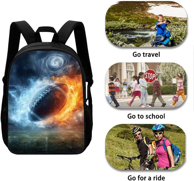Flame Water Football Print Lightweight Schoolbag Set, Girls School Large Bookbag Set, Middle Students Backpack with Lunch Box, Boys Knapsack Set Durable, Suitable for School or Travel - Image 3