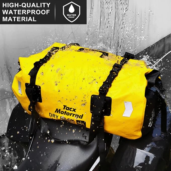 Waterproof Duffel Bag for Men/Women, Roll-top Dry Backpack Duffel Bag with Quick-fixed Straps, Motorcycle Tail Saddle Bag for Motorcycling, Rafting, Boating, Kayaking, Travel, 66L-Yellow - Image 3