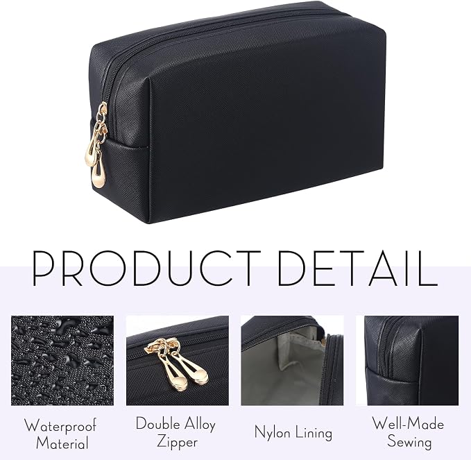 Kigeli Aesthetic Makeup Bags PU Leather Cosmetic Pouches Waterproof Plain Toiletry Bags Makeup Pouches Bulk for Women Party Gift Travel Storage Organizer(Black,7.1 x 2.8 x 4.3 in) - Image 2