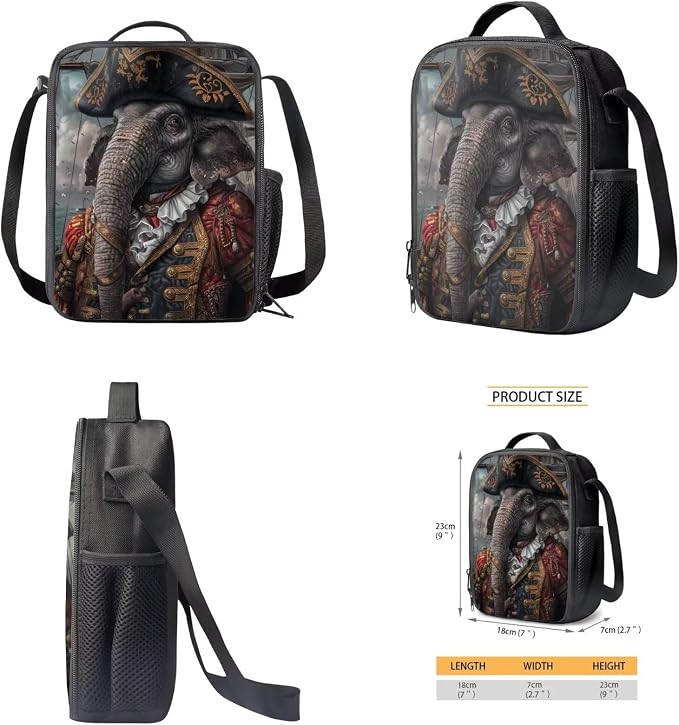 17 Inch Animal Print School Backpack And Lunch Box Set for Kids Lightweight Pirate Elephant Backpack for Boys Girls Sturdy School Bag with Insulated Lunchbox Pencil Case Student Bookbag - Image 5
