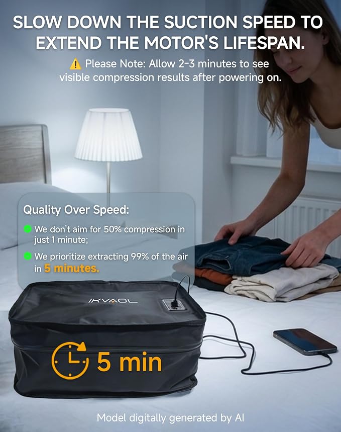 Travel Vacuum Packing Cubes with Built-in Pump, Space Saver (2-Pack) | 23L Small Organizer, Built-in 50kPa Pump, USB-C phone & power bank, 180° Opening, Airtight Zipper, Tearproof Fabric - Image 2