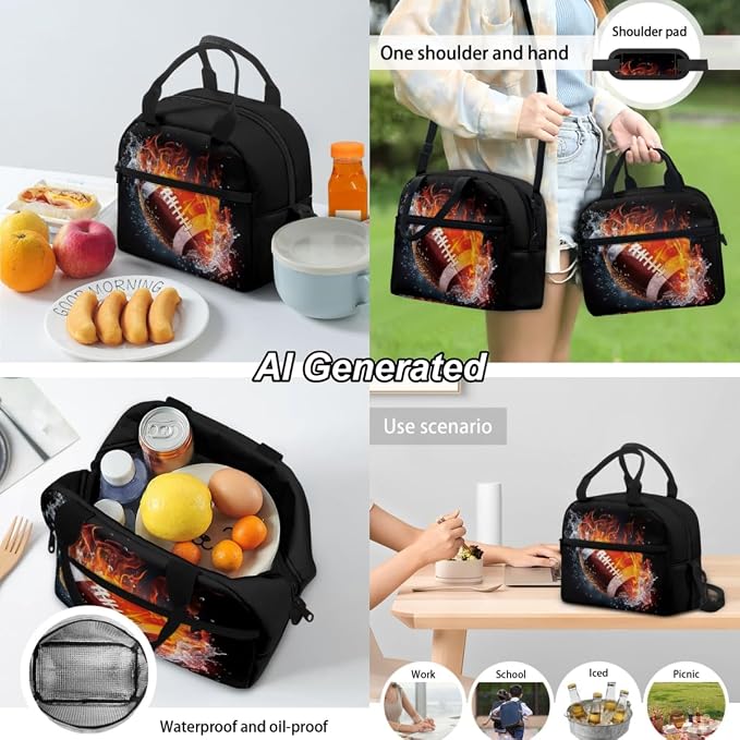 Football Bookbag for Boys Teenage Boys Girls Schoolbag Backpack Set with Lunch Box and Pencil Pouch 17 Inch Laptop Bag Casual Daypack, 3Pcs - Image 4