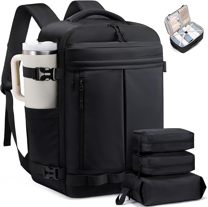 LOVEVOOK 50L Travel Backpack for Women Men, Airline Approved Carry On Luggage with 3 Cubes Accessories, TSA Personal Item Travel Cruise Essentials, Waterproof Weekender Overnight Bags fits 17" Laptop by LOVEVOOK
