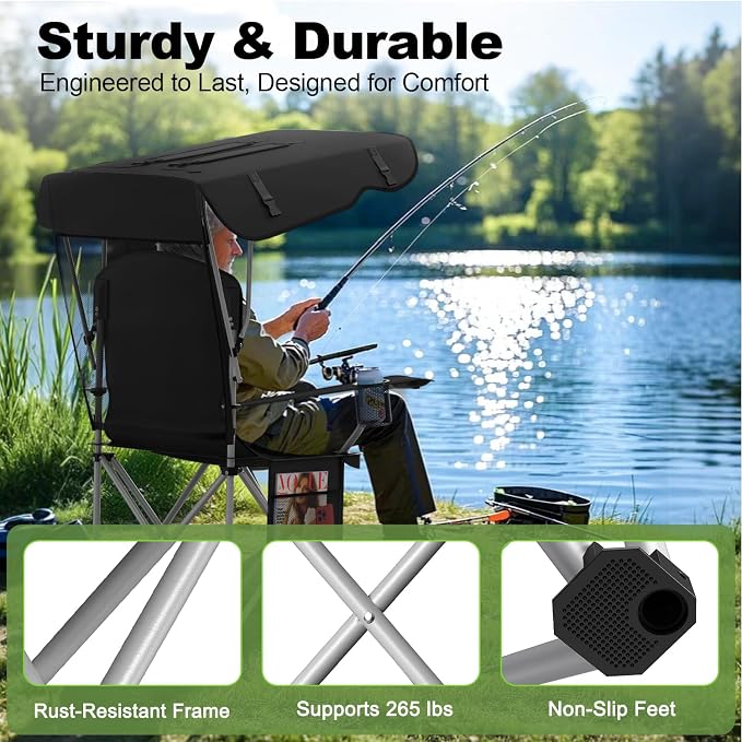 VTOY Portable Camping Chair with Canopy - Folding Chair with Canopy, Durable 600D Oxford Canopy Chair for Camping, Beach, Picnics, Fishing & Sports - Image 7