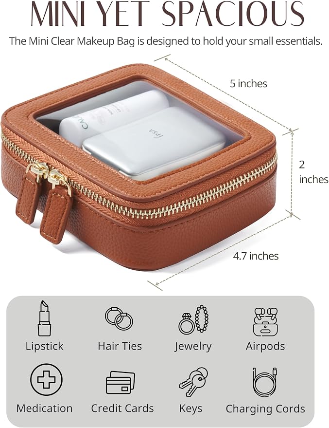 Popvibe Clear Makeup Case Toiletry Bag Travel Medium Clear Cosmetic Bag with Zipper, Make Up Bag Organizer Traveling TSA Approved Transparent Bag Car for Essentials, Mini & Medium, Brown - Image 6