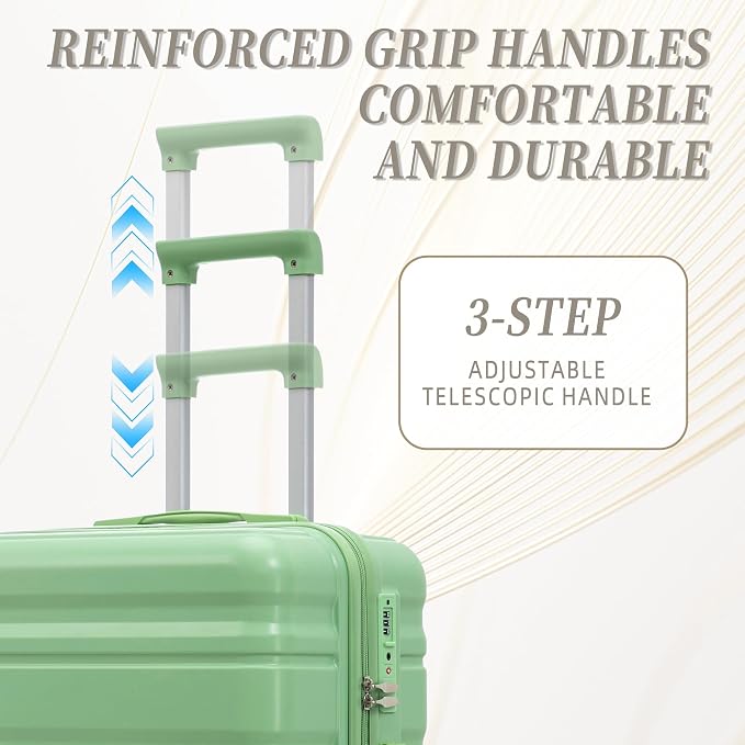 3-Piece Luggage Set 20/24/28'' Hard-shell with 360° Spinner Wheels & Combination Lock, Lightweight ABS Material for Travelling, Green - Image 2