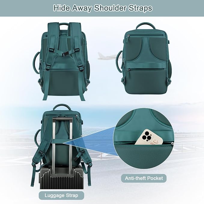 Sinaliy Travel Backpack for Men, 40L Carry On Backpack, 17 Inch Laptop Backpack, Waterproof Backpack, College Bookbag, Person Item Flight Approved Trave Bag for Women | Waterproof Large Expandable College Bookbag, as Person Item Flight Approved with An... - Image 4