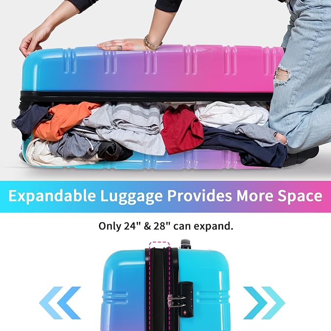Merax Luggage Sets 3 Piece, Hardside Suitcase Set with Spinner Wheels | Lightweight Expandable Gradient Color Luggage 20+24+28 IN,Blue and Red - Image 3